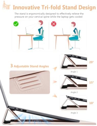 HYZUO 15-16 Inch Laptop Case Sleeve with Adjustable Stand, Apricot