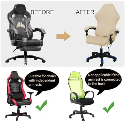Gaming Chair Cover Set with Armrest Covers, Velvet Stretch Slipcover 1-Piece Form Fit Cover & Chair Armres Covers Included（no Chair） (Cream)