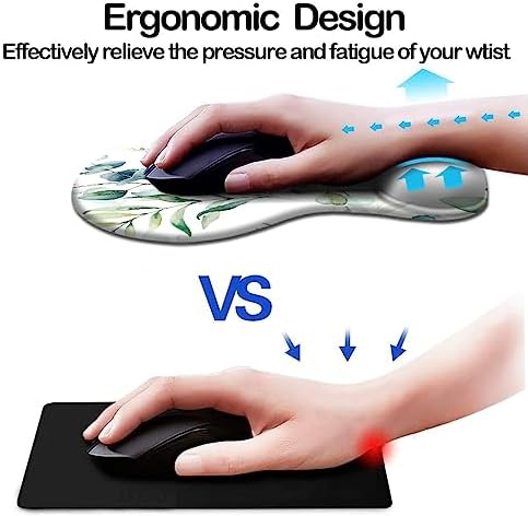 DOOKE Ergonomic Mouse Pad with Wrist Support and Coaster,Mouse Pads with Non-Slip PU Base for Home Office Working Studying Easy Typing & Pain Relief Eucalyptus Leaves