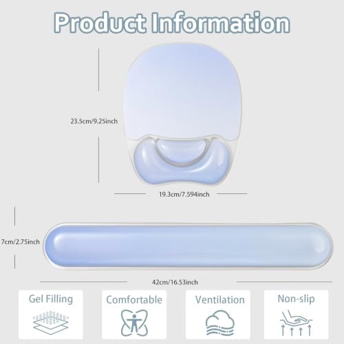 Gradient Blue Keyboard Wrist Rest and Gel Mouse Pad Wrist Support Set
