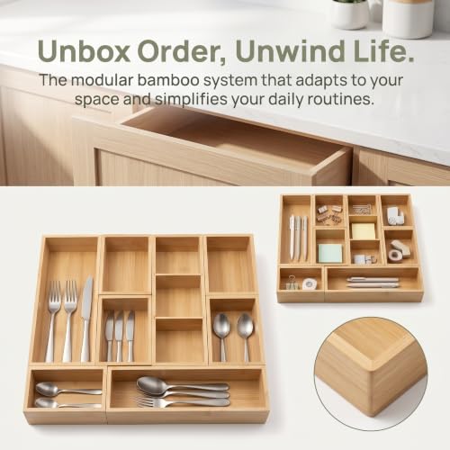 Bamboo Drawer Organizer, Natural, M