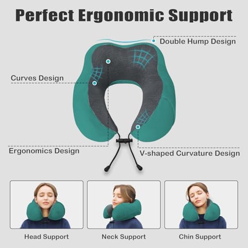 Travel Pillow, Memory Foam Neck Pillow for Traveling, U Shape Neck Pillow Airplane Portable Flight Pillow Travel Kit with 5D Contoured Eye Masks and Earplug for Plane Train Car Home Office