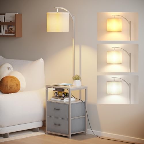 SUNMORY Floor Standing Lamp with Table & 2 Drawers, USB & AC Charging Port