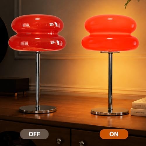 Bedroom Mushroom lamp, Medieval Modern Bedside Table lamp, dimmable Retro Egg Tart Headlight, Unique Home Mushroom Decoration Aesthetic Lovely Living Room Desk lamp (Red)