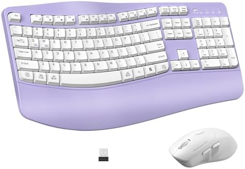 Wireless Keyboard and Mouse Combo,2.4G Ergonomic Wave Keys(Purple)