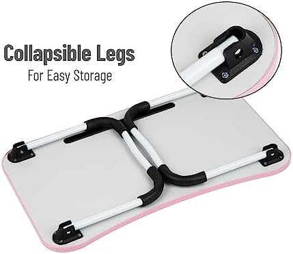 Mind Reader Lap Desk Laptop Stand, Bed Tray, Folding Legs, Couch Table, Portable, MDF, 23.25" L x 13.75" W x 10.5" H, Pink