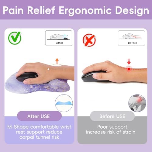 Upgrade Ergonomic Mouse Pad,Non Slip Mousepad Wrist Rest Support for Office, Computer, Laptop & Mac(B-Light Purple)