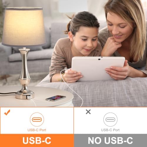 Touch Lamps for Nightstand, 3 Way Dimmable Lamps for Bedroom with USB C+A