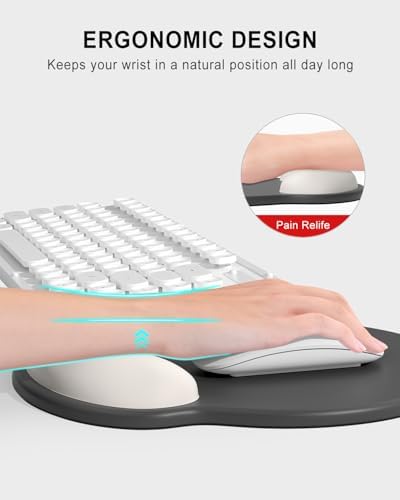Auhoahsil Ergonomic Mouse Pad with Wrist Rest, Comfortable Silicone Non-Slip Computer Pain Relief Gel Mouse Mat with Wrist Support for Gaming, Work, Office, Women & Men, Cute Pattern, Gray Beige