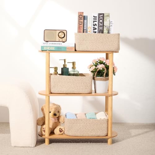 MiniArk Small Storage Baskets for Organizing | Closet Organizer Bins | Shelf Toy Basket | Woven Rope Baskets | Cube Decorative Box | Shallow Basket | 13x8.5x5.1” | 3 Packs Mixed Brown