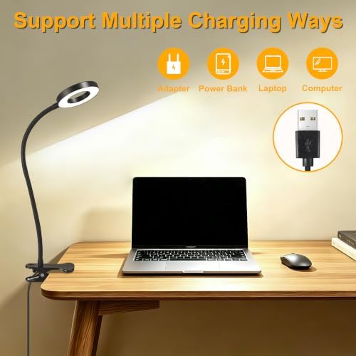 Eye-Caring Clip On Desk Lamp, 3 Modes 10 Dimming Levels, Black