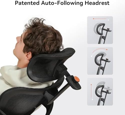 Newtral Ergonomic Office Chair, Auto-Following Lumbar Support Desk Chair with Footrest (Black, 5D Headrest)