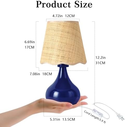 Ziqqeelam Navy Blue Small Table Lamp Touch Control, Farmhouse Bedside Lamps for Nightstand, Vintage Small Table Lamps for Small Spaces for Bedroom, Kitchen Counter, End of Table, Office