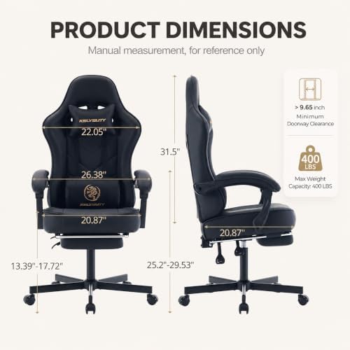 Office Desk Computer Gaming Chair for Adults, Ergonomic High Back Gamer Chair with Massage and Pocket Spring Cushion, Swivel Comfy Video Game Chairs with Footrest and Lumbar Support (Black)