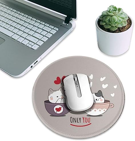 Cute Animal cat with Friend on Coffee Cup cat Mouse pad Cute,Gaming Mouse pad Small Non-Slip Round Mouse Pads for Wireless Mouse,Laptop,Desk