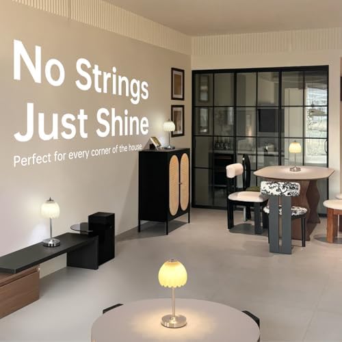 Shenmoyl Tulip Table Lamp with 5200mAh Battery & Touch Control, Cordless Small Table Lamp with 3 Colors, Dimmable Rechargeable Table Lamps for Living Room, Bedroom, Desk, Bedside (Creamy Yellow Tulip)