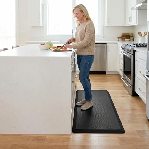 Anti Fatigue Floor Mat - 3/4 Inch Thick Kitchen Rug for Floor, Standing Desk Mat - Comfort at Home, Office, Garage - Non Slip Bottom, Durable and Stain Resistant (Black, 20" x 39")