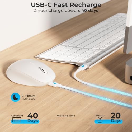 iClever DK05 Bluetooth Wireless Keyboard and Mouse Combo, Silver White