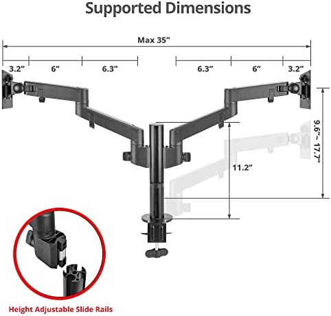 SIIG Dual Monitor Desk Mount, Replaceable Articulating Arm, 14" to 30", Fully Adjustable, Fits Flat/Curved Monitor, Load Bearing 17.6 lbs max Each, VESA 75x75 100x100, C-Clamp & Grommet(CE-MT3E11-S1)