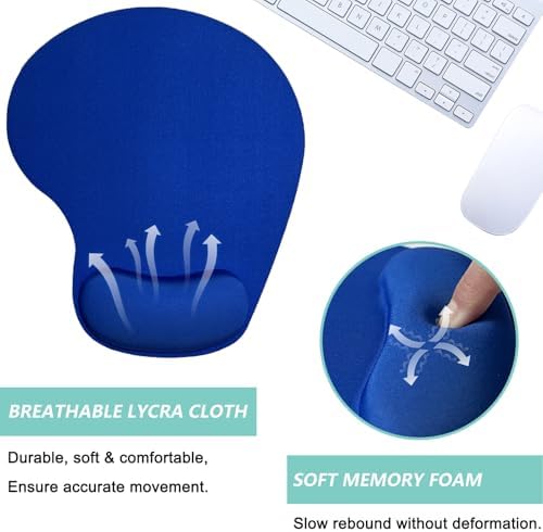Mouse Pad with Wrist Support, Ergonomic Mouse Pads with Memory Foam Wrist Rest, Easy Typing Pain Relief, Comfortable Home Office Computer Wrist Support Pads for Working Studying Gaming, Blue
