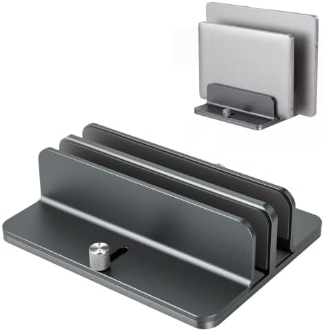 Vertical Laptop Stand, Dual Slot Adjustable Laptop Holder for Desk