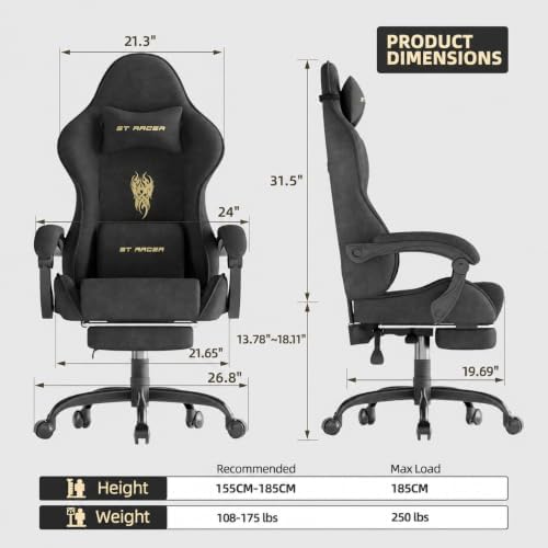 Soontrans Comfortable Video Gamer Chairwith Footrest, Ergonomic Velvet Fabric Gaming Chair for Adult, Reclining Desk Game Office Computer Chairs with Massage Lumbar Cushion,Headrest
