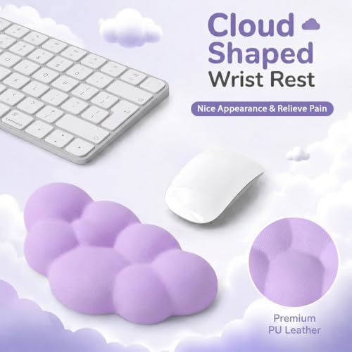 Cloud Wrist Rest Cushion for Mouse Ergonomic Soft PU Leather Memory Foam Wrist Pain Relief Mouse Wrist Support Pad with Anti-Skid Base for Office School Home Laptop & Computer Mouse (Purple)