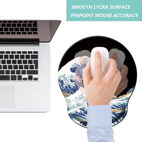 Mouse Pad with Wrist Support, Ergonomic Mouse Pad with Memory Foam Wrist Rest Cushion, Non-Slip Rubber Base Gaming Mice Pad for Home Office Computer Laptop, Sea Wave