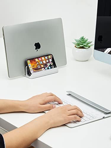 JARLINK 2-in-1 Vertical Laptop Stand, Adjustable Aluminum Desk Dock, Silver
