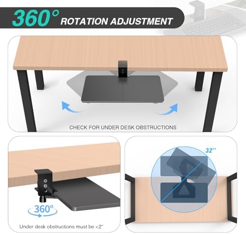 Large Under Desk Rotatable Computer Keyboard and Mouse Tray, Extra Sturdy Desk Swivel Clamp, Ergonomic Keyboard & Mouse Tray for Typing in Home, Office Work, 22.8” x 9.8”