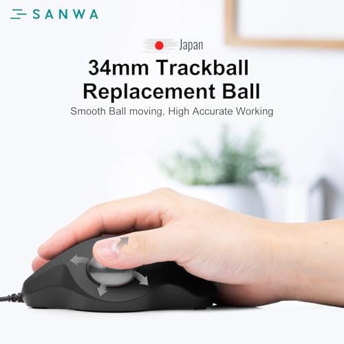 SANWA Small Trackball 34mm/1.34in, Replacement Ball for Logitech M575, M570, MX Ergo, ELECOM, Kensington, Perixx, and Other Compatible Trackball Mice, Glossy Silver
