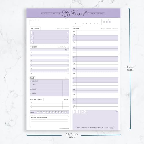 Daily Notepad Planner Schedule To Do List - Stay Focused 50 Tear Off Premium USA (Purple Taro)