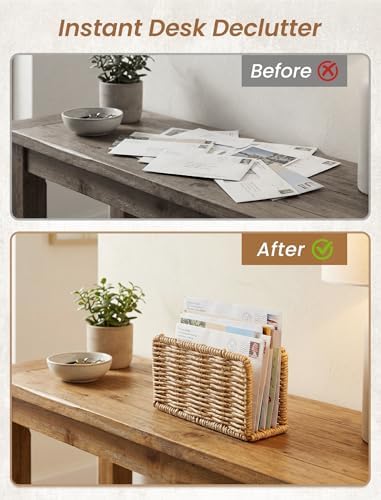 NiHome Mail Holder Organizer Countertop, PP Woven Textured Letter Holder