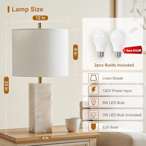 Scenekoy 23" Alabaster Table Lamp Set of 2 with Night Light for Living Room