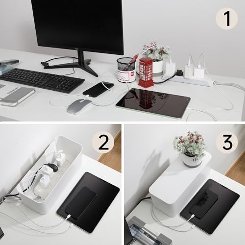 YECAYE 4 Pack Cable Management Box, Pet Friendly Cord Organizer Box for Home & Office, Child-Proof Cable and Power Strip Protector Box, Wire Hider and Cord Organizer for Desk, White