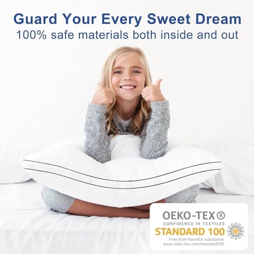 Gusseted Pillows Standard Size Set of 4, Fluffy Bed Pillows for Sleeping