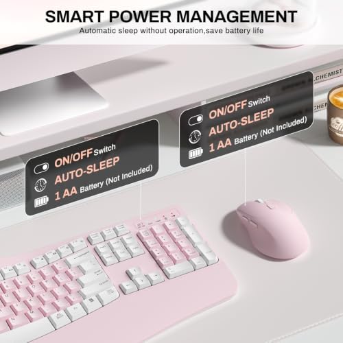 Wireless Keyboard and Mouse Combo,2.4G Ergonomic Wave Keys(Pink-A)