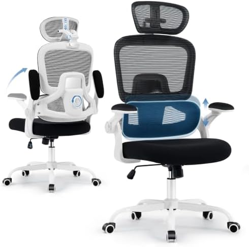 Office Chair with Adjustable Lumbar Support, Ergonomic Desk Chairs, White
