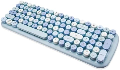 MOFII Bluetooth Wireless Keyboard for iPad, Laptop, PC, Mac, Smartphone, Connect 3 Bluetooth Devices, Cute Colorful Round Keys Retro Aesthetic Keyboard - Blue