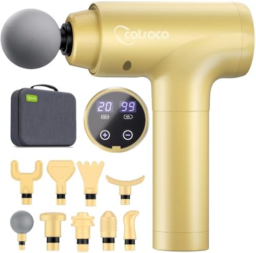 cotsoco Massage Gun Deep Tissue, Muscle Massage Gun with 9 Attachment Heads 20 Speeds & Silent Brushless Motor for Pain Relief, Handheld Percussion Back Massager Gun,Gift for Mom/Dad