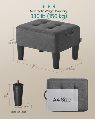 SONGMICS Foot Stool, Small Linen-Look Fabric Ottoman with Thick Cushion