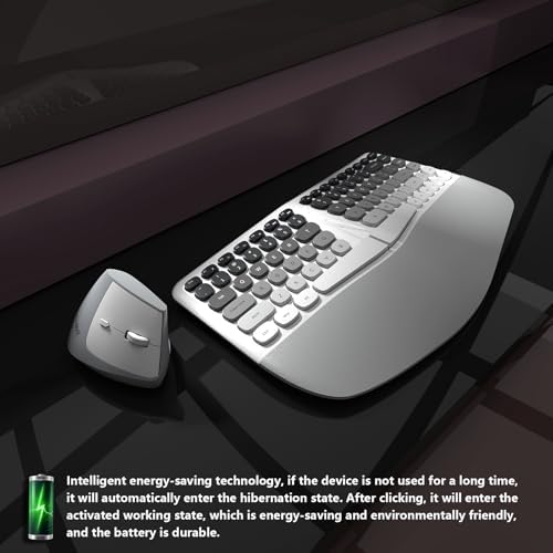 Ergonomic Wireless Keyboard and Mouse Set with Wrist Rest, Compact 85-Key Keyboard, No Independent Numeric Keypad, Gray and White Gradient