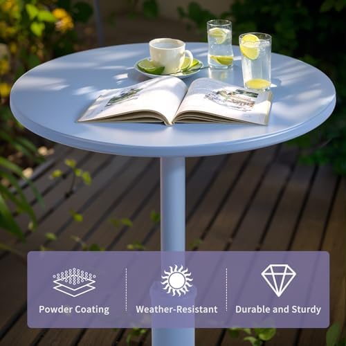 42" Tall Modern Industrial Bar Table-23.6" Dia Round Metal Top Bar Height Adjustable Standing Pub Table-Dining Room Bistro Table-Cocktail Use (Pigeon Blue)