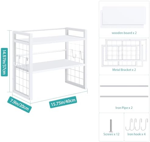 ELITEROO Desk Shelf Organizer, Tiered Wood Desktop Book Shelf, White