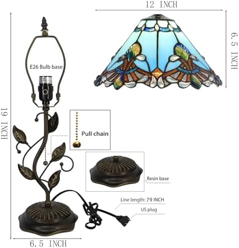 Tiffany Table Lamp Stained Glass Bedside Reading Light W12H19 inch