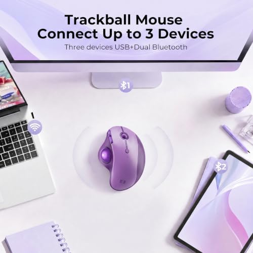 seenda Wireless Trackball Mouse, Ergonomic Bluetooth Rollerball Mice,Purple