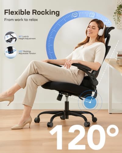 HUANUO Ergonomic Office Chair, High Back Computer Desk Chair with Adjustable Lumbar Support and Headrest, Comfy Gaming Chair with 3D Armrests, Home Office Rolling Chair, Max Load 300 lbs, Pack of 2