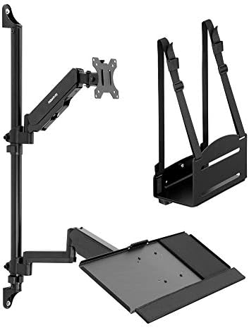 Mount-It! Single Monitor Arm Wall Mount Workstation with Keyboard Tray & CPU Holder, Height Adjustable Gas Spring Full Motion Computer Station, Fits 17–32” VESA 75x75 100x100, Black