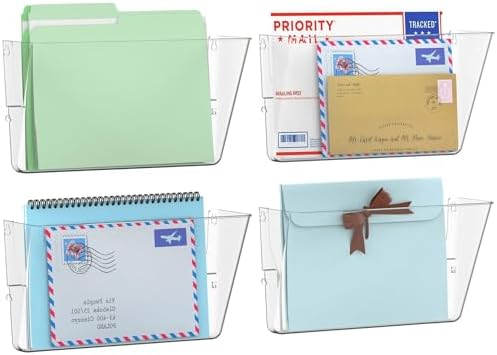 Gawerk Single Pocke Wall Mount File Holder Organizer (Clear, 4 Pack)