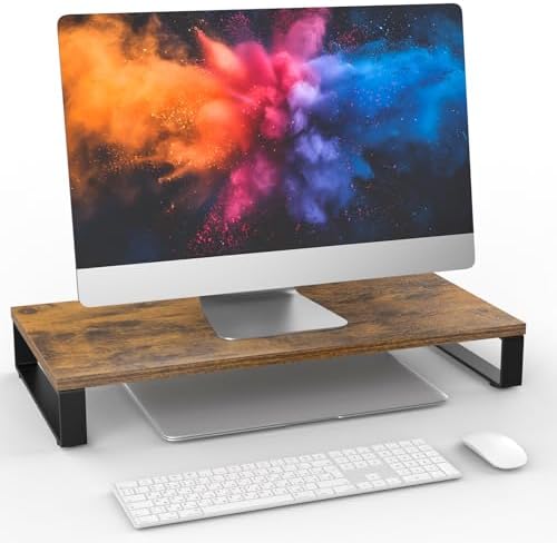XINYAO Wood Monitor Stand Riser for Desk, 24x12x3 inch, Rustic Brown